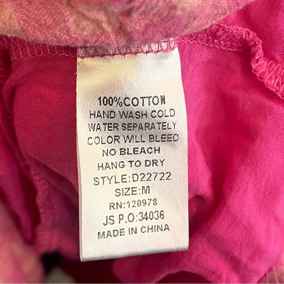 Entro Pink Gingham Tiered Babydoll Dress Sz M puff sleeves ruffle trim - Picture 6 of 7